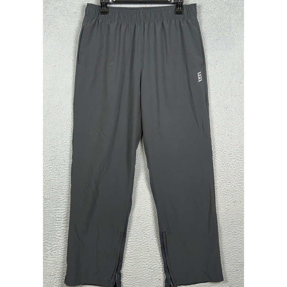 Second Skin Pants Mens Large Dark Grey Athletic Training Ankle Zip Stretch Waist